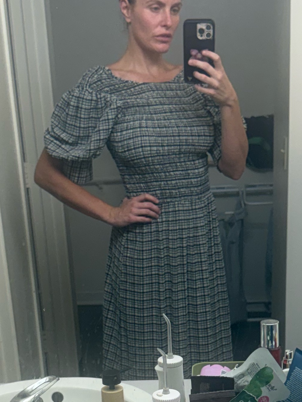 Ganni Green Plaid Midi Dress